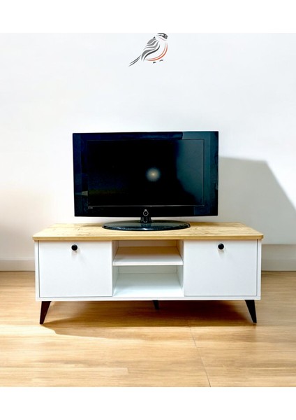 Ünite Modern Ayaklı Tv Ünitesi 125CM 2 Kapaklı Raflı