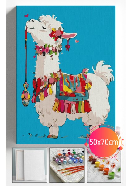 Sayılarla Boyama Seti Numaralı Tuval Fırça Boya Dahil Kasnaklı Set 50X70 cm - Kalp Lama