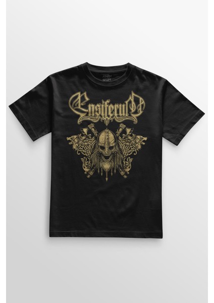 Siyah Unisex T-Shirt Ensiferum Metal Music Baskılı Tişört