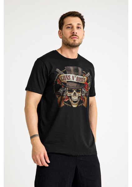 Unisex Siyah Guns N' Roses Baskılı T-Shirt Kısa Kollu Tişört fiyatları