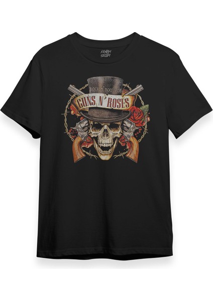 Unisex Siyah Guns N' Roses Baskılı T-Shirt Kısa Kollu Tişört fırsatları