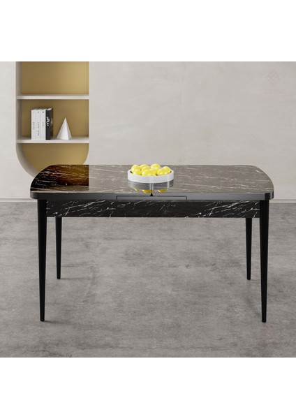 Gale Serisi 80X132 Açılabilir Lak Panel Siyah Mermer Desen Mutfak Masa Takımı 4 Gri Sandalye fiyatları