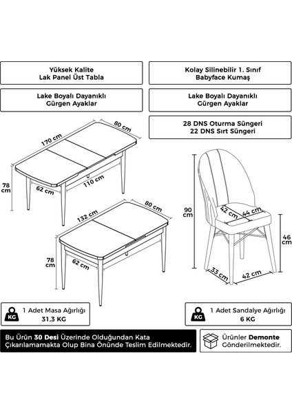Gale Serisi 80X132 Açılabilir Lak Panel Siyah Mermer Desen Mutfak Masa Takımı 4 Gri Sandalye indirimleri