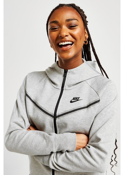 Tech Fleece Windrunner Full Zip Hoodie Kapüşonlu Kadın Sweatshirt Gri modelleri