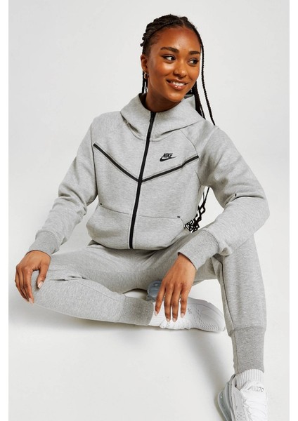 Tech Fleece Windrunner Full Zip Hoodie Kapüşonlu Kadın Sweatshirt Gri fırsatları