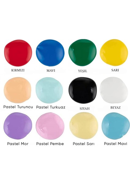 Akrilik Boya Seti 12 Renk x 60ML. (Ana ve Pastel Renkler) modelleri