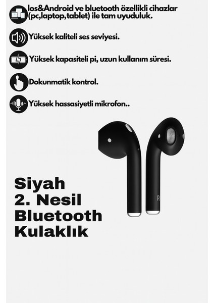 Siyah 2. Nesil Air Bluetooth Kulaklık Bütün Cihazlara Tam Uyumlu fırsatları
