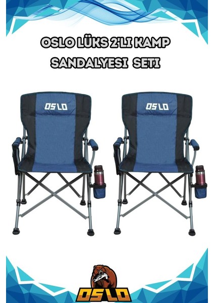 Lüks 2'li Kamp Sandalye Seti Mavi