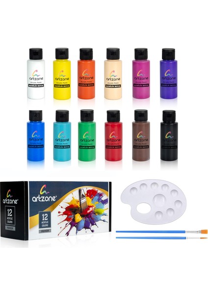 Akrilik Boya Seti 12 Renk x 60ML. Fırça ve Palet Hediyeli