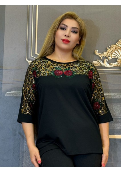 Abiye Bluz,kadın Üç Iplikli Pamuklu Likralı ,yarasa Kolu,taş ve Çiçek Işlemeli,yazlık,leopar Desenli modelleri