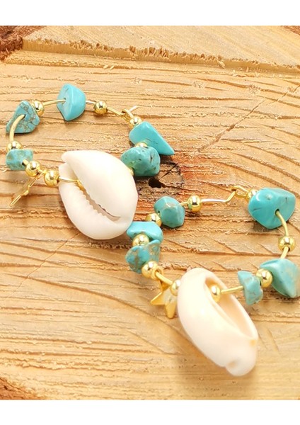 Renkli Figürlü Lüks Deniz Kabuğu Küpe