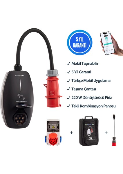 22KW V3 Türkçe Mobil Uygulama 5 Yıl Garanti, (Tekli Kombinasyon Panosu, Taşıma Çantası ve 220V Dönüştürücü Adaptör)