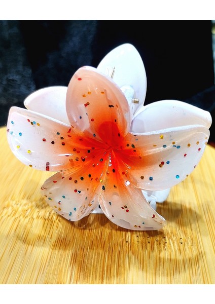 Lüks Figürlü Parıltılı Küçük Turuncu Lotus Toka