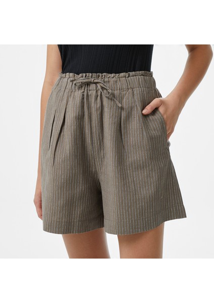 Kadın Kahverengi Relaxed Fit Çizgili Şort 45B163T.3BU fırsatları