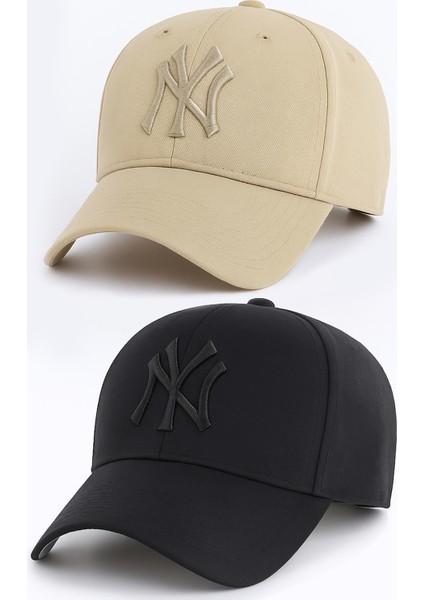 Ny New York Nakış Unisex Beyzbol Bej ve Siyah Şapka Kadın Şapka Erkek Şapka Yazlık Şapka