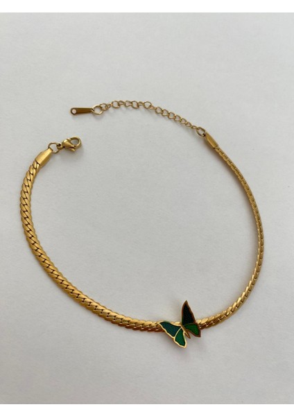 Yeşil Kelebek Çelik Zincir Gold Halhal modelleri