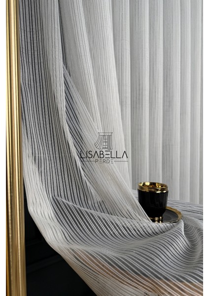 Lineart Etek Desenli Modern Çizgi Detaylı Beyaz Örme Tül Perde | Yeni Sezon (1x2.5 Pile Dikişli)