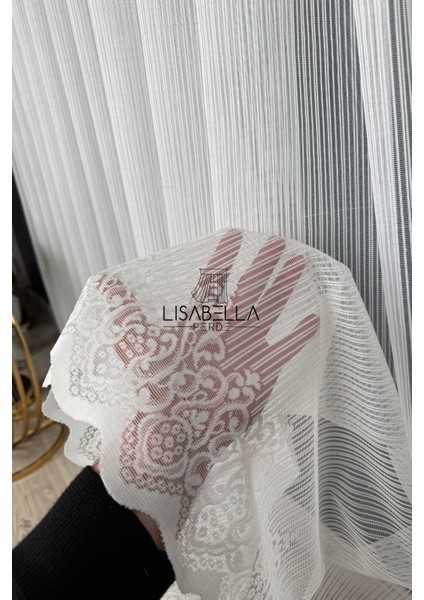 Lineart Etek Desenli Modern Çizgi Detaylı Beyaz Örme Tül Perde | Yeni Sezon (1x2.5 Pile Dikişli) fırsatları
