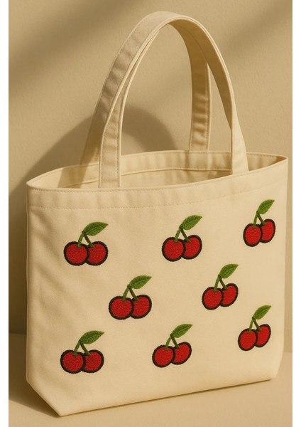 Vişne Desenli Punch Işlemeli Yazlık Çanta Günlük Kullanım Çanta Plaj Çantası 45 x 32 cm fiyatları