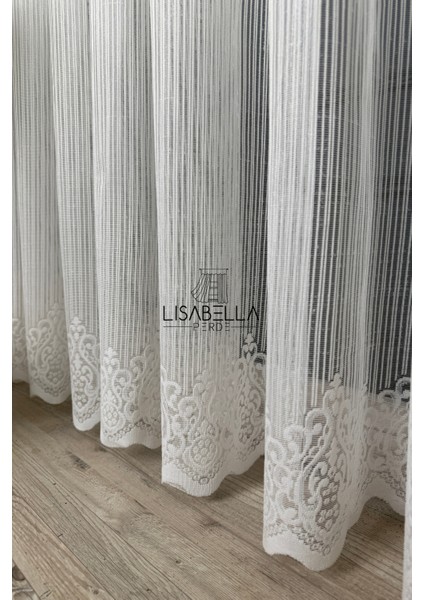 Lineart Etek Desenli Modern Çizgi Detaylı Beyaz Örme Tül Perde | Yeni Sezon (1x2.5 Pile Dikişli)