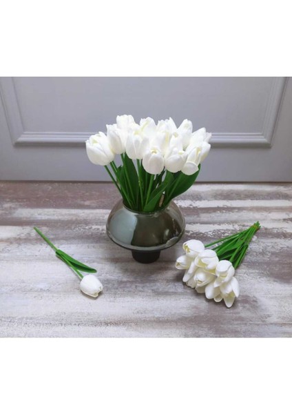 Yapay Islak 5 Li Beyaz Lale Ev Dekor Vazo Süsü fiyatları