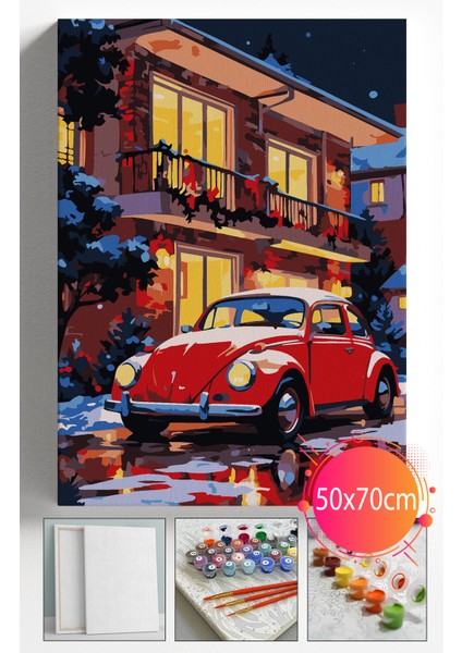 Sayılarla Boyama Seti Numaralı Tuval Fırça Boya Dahil Kasnaklı Set 50X70 cm - Kırmızı Vosvos