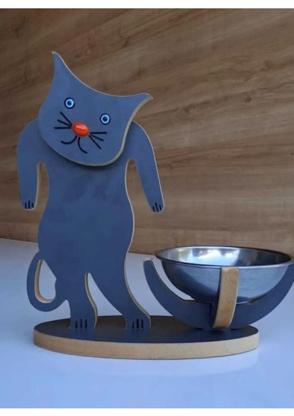 Demonte Ahşap Kedi Figürlü Mamalık - Suluk modelleri