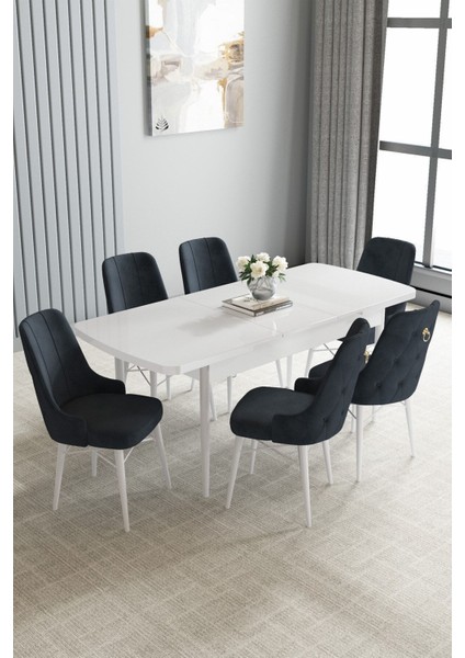 Loft Beyaz 80X132 Açılabilir Mdf Masa Yemek Odası Takımı, Mutfak Takımı 6 Sandalye fiyatları
