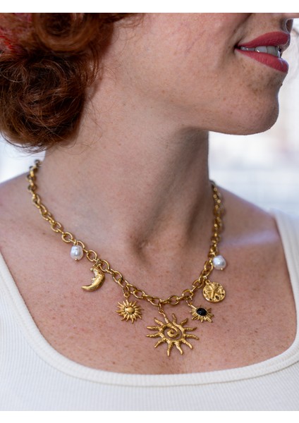 Solara Güneş Charm Choker Kadın Çelik Kolye