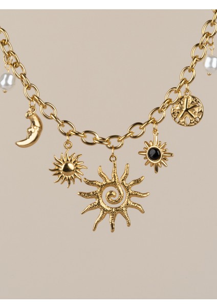 Solara Güneş Charm Choker Kadın Çelik Kolye fiyatları