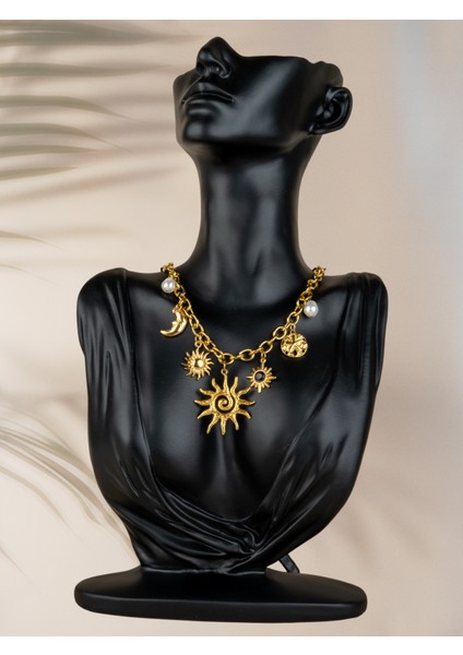 Solara Güneş Charm Choker Kadın Çelik Kolye fırsatları