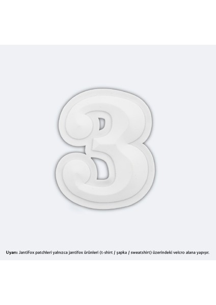 3 Rakamı Beyaz Boyutlu Cırtlı Yama-Patch Sticker