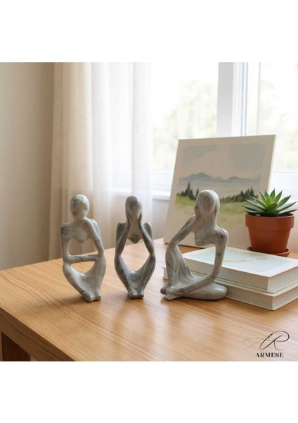 Mermer Görünümlü Düşünen Insan Figürü 3’lü Set - Dekoratif - Modern Porselen Tozu Obje - 12.5 cm fiyatları