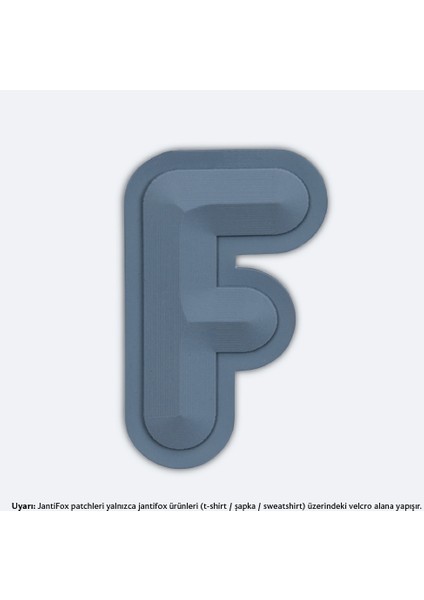 F Harfi Koyu Gri Boyutlu Cırtlı Yama-Patch Sticker