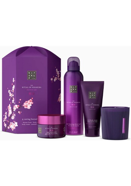 Rıtuals The Ritual Of Yozakura Gift Set M, Köpüren Duş Jeli, Vücut Kremi, Şeker Peelingi ve Kokulu Mum