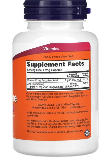 Foods Supplements C-1000 Vitamin & Zinc Immune Support Antioxidant Protection 90 Veg Caps fiyatları