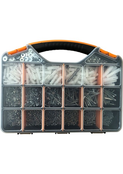 2077 Parça 20 Çeşit Sunta Vidası,dübel ,metrik 3 mm Civata ,somun,pul Seti,bits Uç ve Takım Çantası