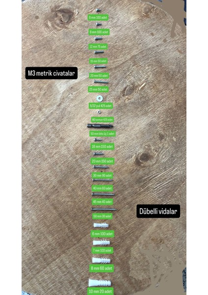2077 Parça 20 Çeşit Sunta Vidası,dübel ,metrik 3 mm Civata ,somun,pul Seti,bits Uç ve Takım Çantası modelleri