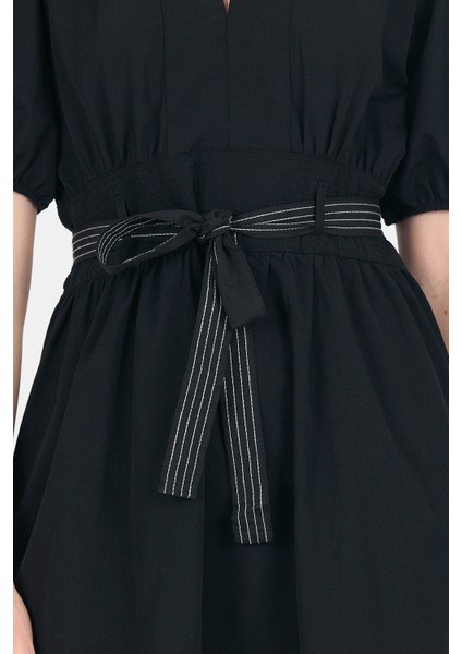 Siyah Terikoton Balon Kollu Bel Bağlamalı Mini Elbise 2617 fırsatları