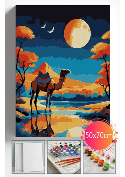 Sayılarla Boyama Seti Numaralı Tuval Fırça Boya Dahil Kasnaklı Set 50X70 cm - Mısır Deve