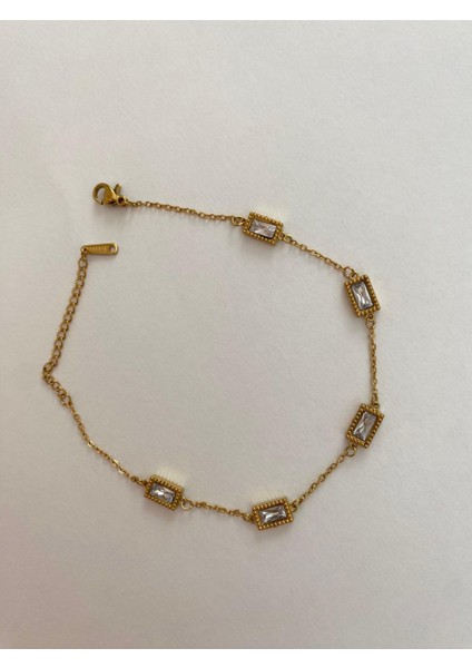 Kare 5 Taşlı Çelik Gold Halhal fiyatları