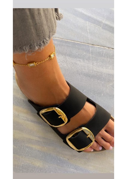 Kare 5 Taşlı Çelik Gold Halhal modelleri