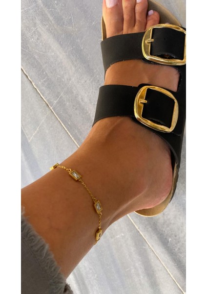 Kare 5 Taşlı Çelik Gold Halhal fırsatları