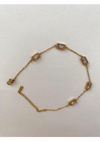 Kare 5 Taşlı Çelik Gold Halhal indirimleri