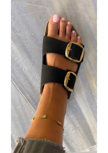 Kare 5 Taşlı Çelik Gold Halhal