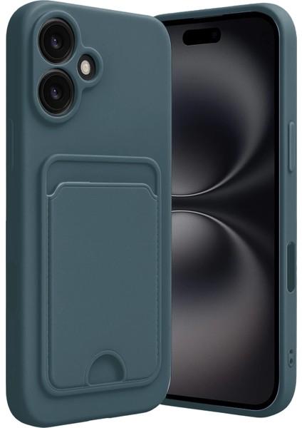 Apple iPhone 16 Uyumlu Arka Kamera Korumalı Kart Koyulabilen Silikon Kartlıklı Kılıf Kapak