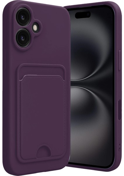 Apple iPhone 16 Uyumlu Arka Kamera Korumalı Kart Koyulabilen Silikon Kartlıklı Kılıf Kapak