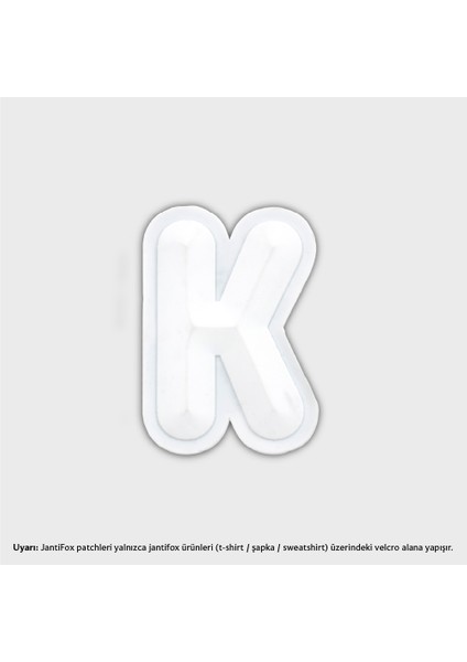 K Harfi Beyaz Boyutlu Cırtlı Yama-Patch Sticker