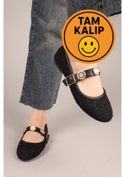 Owo Gold Aksesuarlı Babet Tüvit Siyah