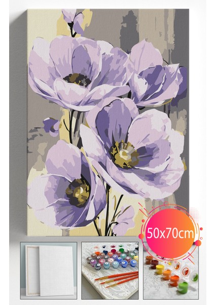 Sayılarla Boyama Seti Numaralı Tuval Fırça Boya Dahil Kasnaklı Set 50X70 cm - Mor Gelincik